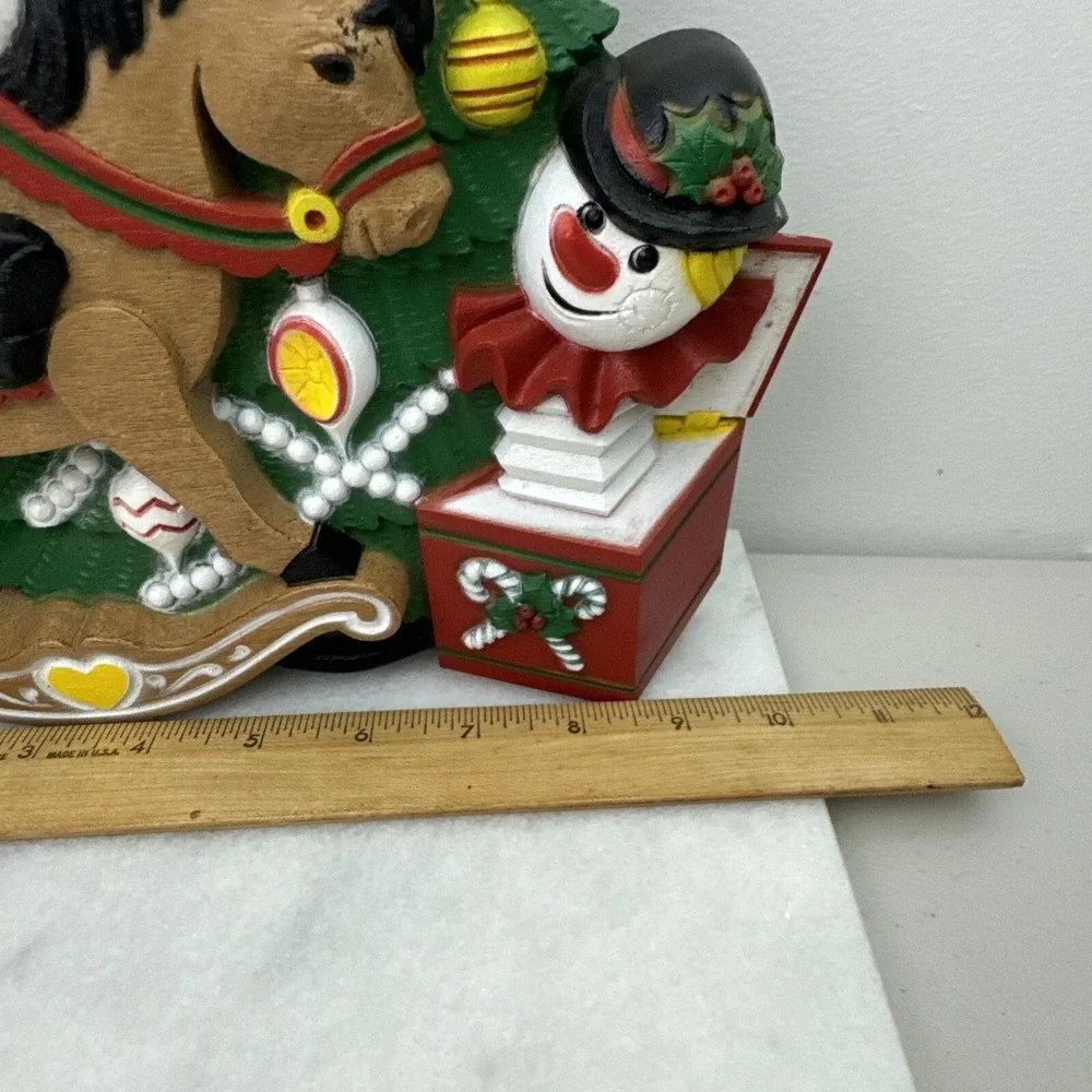 Vintage Burwood Products Christmas Tree Santa Claus Wall Hanging Rocking Horse